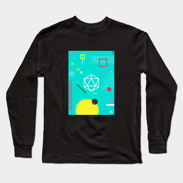 Retro Memphis Teal Polyhedral 20 Sided Dice Tabletop RPG Long Sleeve T-Shirt by dungeonarmory